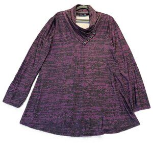 Lily Purple Patterned Cowl Neck Tunic, XL